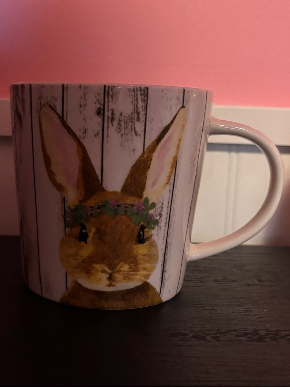 White Bunny Floral Accent Ceramic Mug